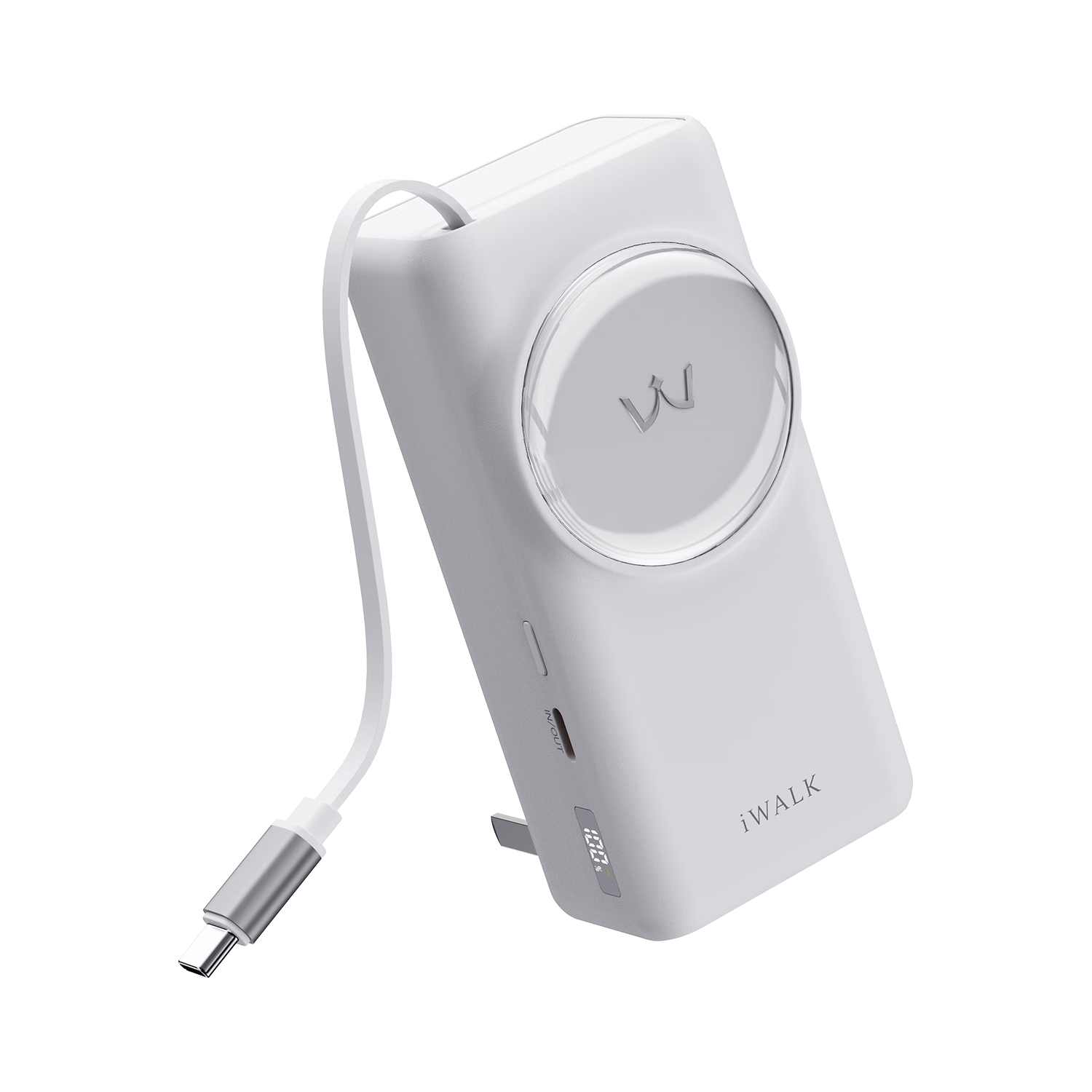  iWALK/爱沃可 30W快充 充电宝 伸缩线 插头  皓月白 10000mAh