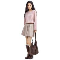 【100%棉】2024年秋冬基础百搭印花针织圆领长袖女式T恤