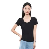 逸阳逸阳莱赛尔圆领短袖T恤女2025年夏修身显瘦正肩百搭白色上衣 雅致黑 2XL
