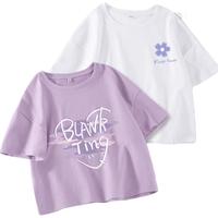 ZR真维斯t恤女2023夏短袖简约休闲复古设计感短款纯棉体恤女上衣