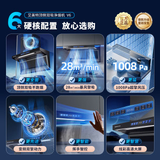 艾美特 28大风量家用变频一级能效欧式顶吸大吸力1008Pa 挥手智控低噪音自动清洗油