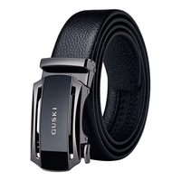 古士旗(GUSKI)法国品牌皮带男真皮自动扣男士裤腰带高档老公 枪扣气质款+头层牛皮【专柜礼盒】 115cm -130cm
