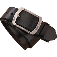 袋鼠2025原创咖色头层纯牛皮腰带手工皮带男真皮针扣简约复古牛仔裤带 7790黑色-头层牛皮-带宽3.8 140cm