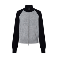 MO&Co.针织开衫2025冬简法撞色插肩袖双开头拉链外套短款MBE4CART04 黑色 XS /155