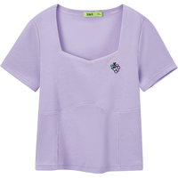 Semir森马短款t恤女方领刺绣上衣夏女夏装紧身小性感针织短袖 紫罗兰70314 150/76A/XS