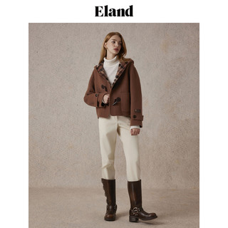 【84%绵羊毛】Eland衣恋毛呢外套女格纹保暖短大衣冬季款 猎人绿(62)Hunter S/160