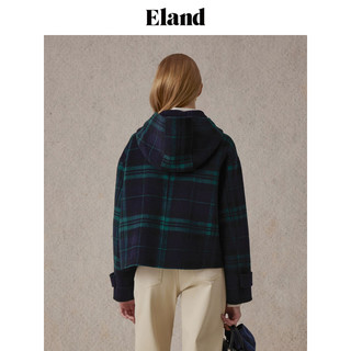 【84%绵羊毛】Eland衣恋毛呢外套女格纹保暖短大衣冬季款 猎人绿(62)Hunter S/160