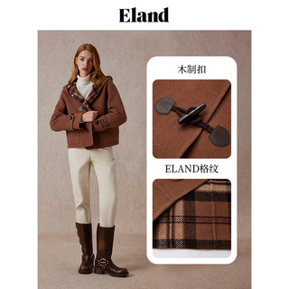 【84%绵羊毛】Eland衣恋毛呢外套女格纹保暖短大衣冬季款 猎人绿(62)Hunter S/160