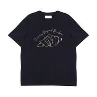 夏季时尚潮百搭舒适简约纯棉可颂印花款直筒短袖T恤男装上衣