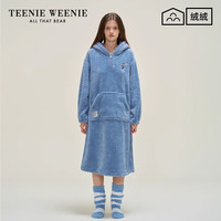 TEENIE WEENIE小熊肌理绒套头睡裙加绒加厚保暖家居服睡衣女秋冬季 蔚蓝色(睡裙) S
