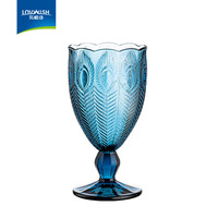 乐唯诗复古墨蓝孔雀高脚杯家用轻奢高级感玻璃红酒葡萄酒杯喝香槟酒杯子 雀翎高脚杯【墨蓝】 330ml 1只