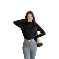 宝娜斯（BONAS）半高领秋冬款厚款打底衣女长袖内搭修身高弹柔软贴身打底衫家居服 黑色 均码【80-115斤】