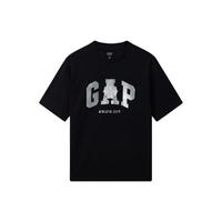 Gap男女装2024初秋水洗棉哑光烫金logo短袖T恤美式上衣636014 黑色 175/96A(L)