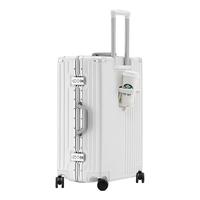 EAZZ升级行李箱铝框多功能架杯拉杆箱男女旅行箱拉链登机密码箱子皮箱 贝壳白|轻便拉链+可挂包 26英寸 适合出国旅行