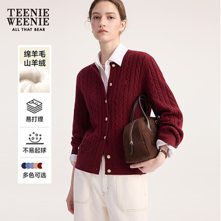 Teenie Weenie【赵露思同款丨四季绞花】小熊女25秋绵羊毛羊绒开衫玫瑰可露丽风 红色 M