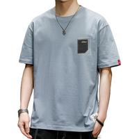 花花公子(PLAYBOY)圆领短袖t恤男夏季新款潮牌宽松韩版青少年纯棉上衣打底衫 雾霾蓝 M