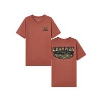 Champion2023春夏新款后背胶印图案字母LOGO休闲T恤男女 砖红色 L