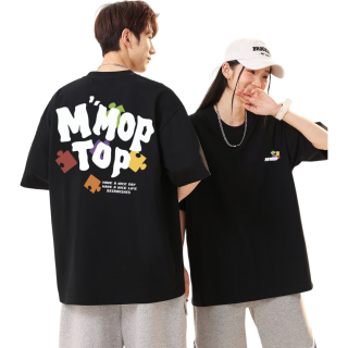 MMOPTOP 潮流印花T恤男士夏季日系高街宽松圆领半袖纯棉短袖M0032黑色XL