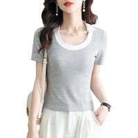 JEANSWEST/真维斯 撞色拼接 女士针织短袖T恤