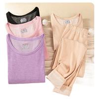 诗莉奥（SHILIAO）女士保暖内衣女套装德双面绒磨毛男士秋衣秋裤女秋冬 羊毛蚕丝紫色女 M