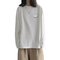 真维斯（JEANSWEST Z+）新疆棉长袖T恤女上衣重磅t恤女100%纯棉宽松打底衫初秋圆领内搭T 白（小猫王子X） M