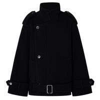 MO&Co.毛呢夹克2025冬绵羊毛山羊绒立领可拆卸肩袢附腰带MBE4JKTT02 黑色 XS /155