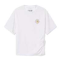 短袖女秋季凉爽冰氧吧趣味钉珠别致褶皱T恤上衣女