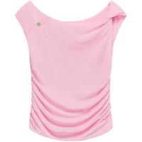 褶皱不规则T恤2024春夏多巴胺女孩纯色斜肩中长短袖上衣