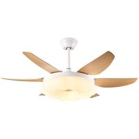 明灯汇52寸风扇灯餐厅吊扇灯家用客厅灯扇一体吊扇高亮度吊顶带风扇吊灯 52-670B白色木框罩-木纹叶+遥控