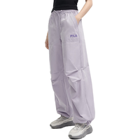 FILA 斐乐杨幂同款梭织长裤2024夏季时尚简约宽松休闲裤子女 淡奶油紫-PU 165/66A/M