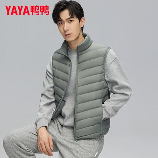 鸭鸭（YAYA）羽绒马甲男2025秋冬无袖坎肩保暖压胶轻薄羽绒服男背心外套 潜水绿 2XL