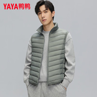 鸭鸭（YAYA）羽绒马甲男2025秋冬无袖坎肩保暖压胶轻薄羽绒服男背心外套 潜水绿 2XL