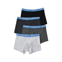 洁丽雅男士内裤男纯棉平角裤宽松大码男生四角裤头透气短裤衩 深麻灰/黑色/中灰/浅白灰 4条 2XL (120-140斤)