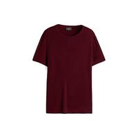 H&M男装2024夏季时尚简约修身圆领T恤1241749 酒红色 170/92