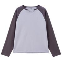 佐丹奴美式风球服女时尚纯棉小U领上衣撞色插肩长袖T恤女13324719