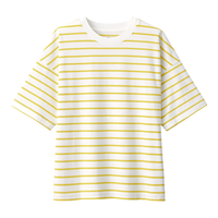 無印良品 MUJI（無印良品 ）女式 条纹 圆领短袖T恤 上衣打底衫女款内搭女装女士 烟熏黄色条纹 M (160/84A)
