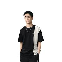 GXG男装 黑色拼接设计休闲宽松圆领短袖T恤男士上衣 24年夏 黑色1 180/XL