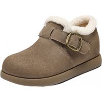 百丽（）复古内增高勃肯鞋女加毛保暖休闲鞋E4Z1DDM5 卡其色 35 (225mm) 牛剖层皮革 深口 软面皮 橡胶 人造长毛绒 一字式扣带 圆头 低跟(小于3cm) 休闲风