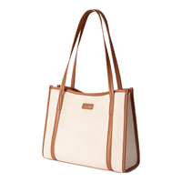 NAUTICA诺帝卡女士托特包高级感简约手提包大容量通勤时尚单肩包 米白配棕色 M