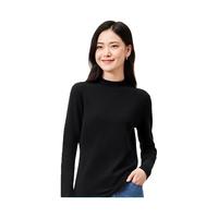 全棉时代女士针织衫打底衫风柔棉长袖T恤修身上衣半高领 黑色 160