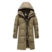 红豆男装【90%白鸭绒】羽绒服男长款过膝厚款可脱卸帽保暖御寒羽绒服 卡其色 170/88A