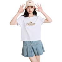 女装夏季纯棉T恤衫潮流百搭舒适透气半袖印花圆领打底上衣服