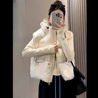 GL真维斯连帽马甲棉服女2025秋冬季小个子潮流宽松坎肩外套女 米白色 S