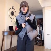 GL真维斯连帽马甲棉服女2025秋冬季小个子潮流宽松坎肩外套女 灰色