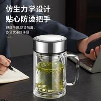 GIANXI 高硼硅玻璃杯 双层带把手办公水杯 500ml 黑色