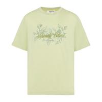 TRENDIANO刺绣印花宽松短袖2024年夏季花卉图案棉质T恤上衣男 豆绿 L