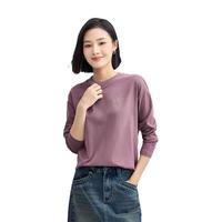 2024年秋冬纯棉绣花弧形下摆针织圆领长袖T恤女士
