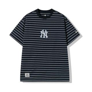 纽亦华2024夏季MLB圆领NY短袖条纹T恤男女同款潮