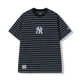 纽亦华2024夏季MLB圆领NY短袖条纹T恤男女同款潮