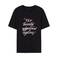 秋水伊人简约百搭白色纯棉T恤2024年夏季女正肩显瘦短袖上衣 黑色 S